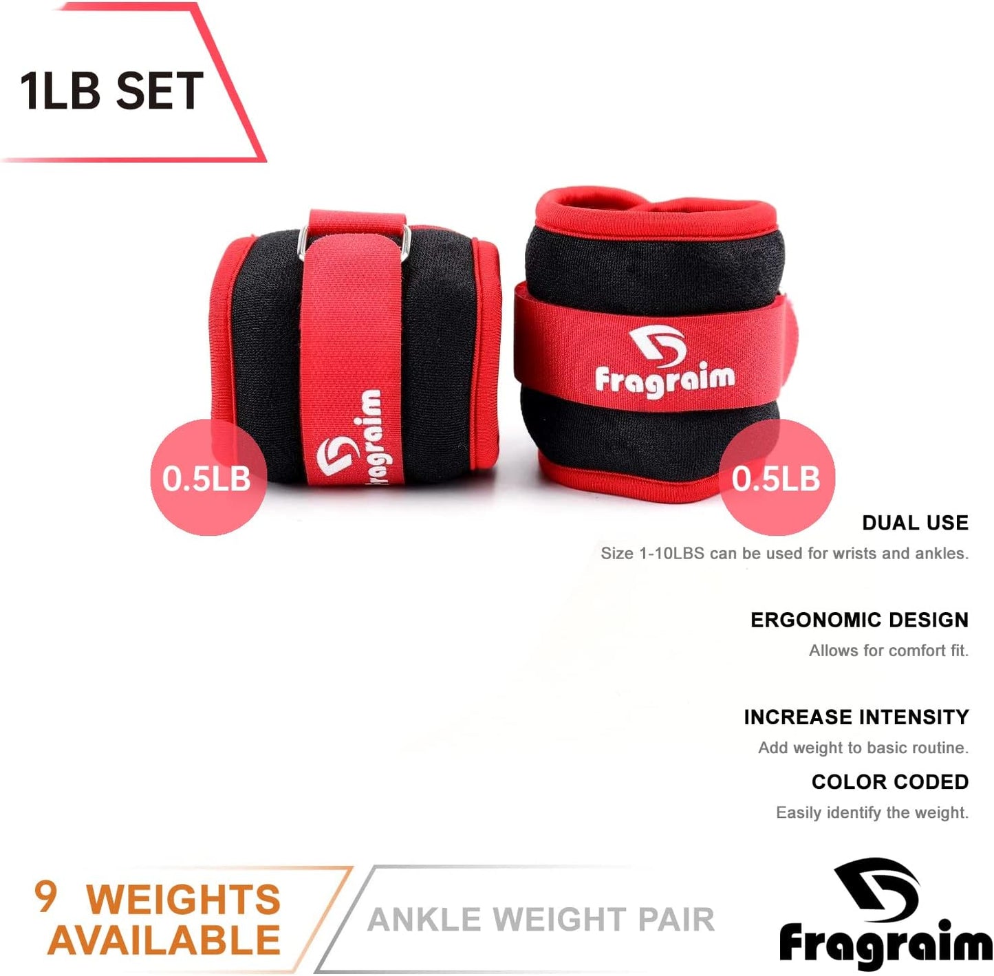 Ankle Weights for Women, Men and Kids - 1/2/3/4/6/8/10/12/15/20 LBS 1 Pair Strength Training Wrist/Leg/Arm Weight with Adjustable Strap for Jogging, Gymnastics, Aerobics, Physical Therapy