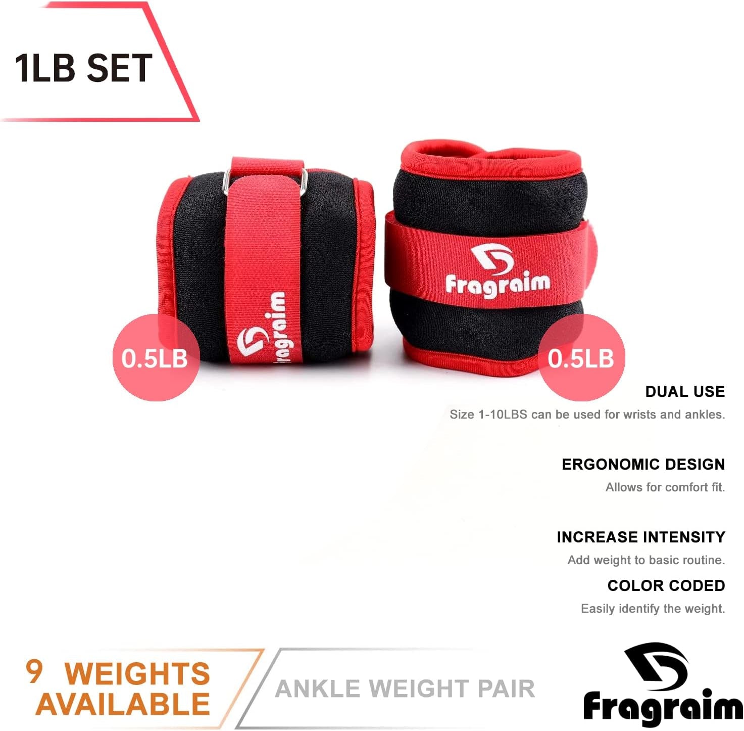 Ankle Weights for Women, Men and Kids - 1/2/3/4/6/8/10/12/15/20 LBS 1 Pair Strength Training Wrist/Leg/Arm Weight with Adjustable Strap for Jogging, Gymnastics, Aerobics, Physical Therapy